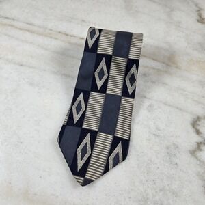 Zylos George Machado 100% Silk Tie Blue‎ Grey Geometric Diamond Art Deco Y2K